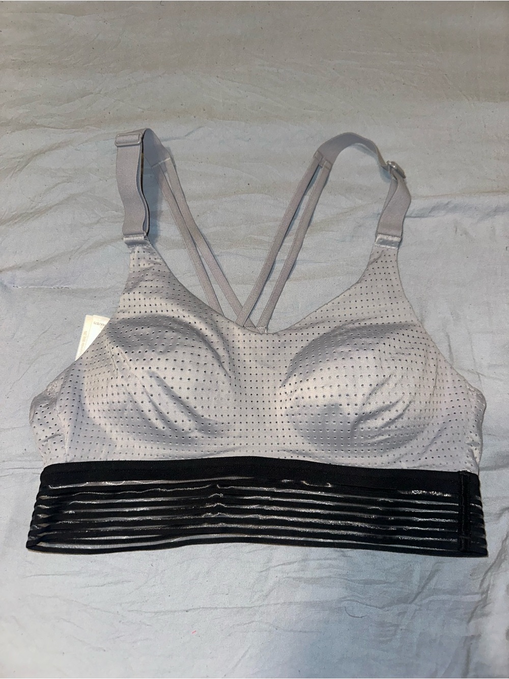 Victoria's Secret Light Gray Perforated Sports Bralette with Black Band